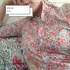 J.Crew,Pink floral LS, half-button front /size 0